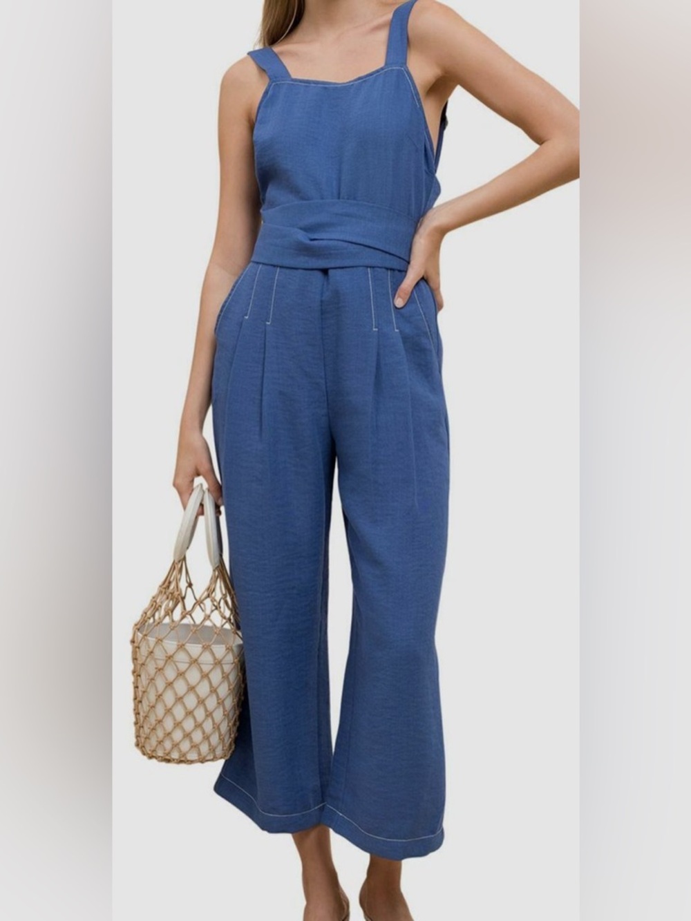 Moon River Blue Wide-Leg Jumpsuit Pants